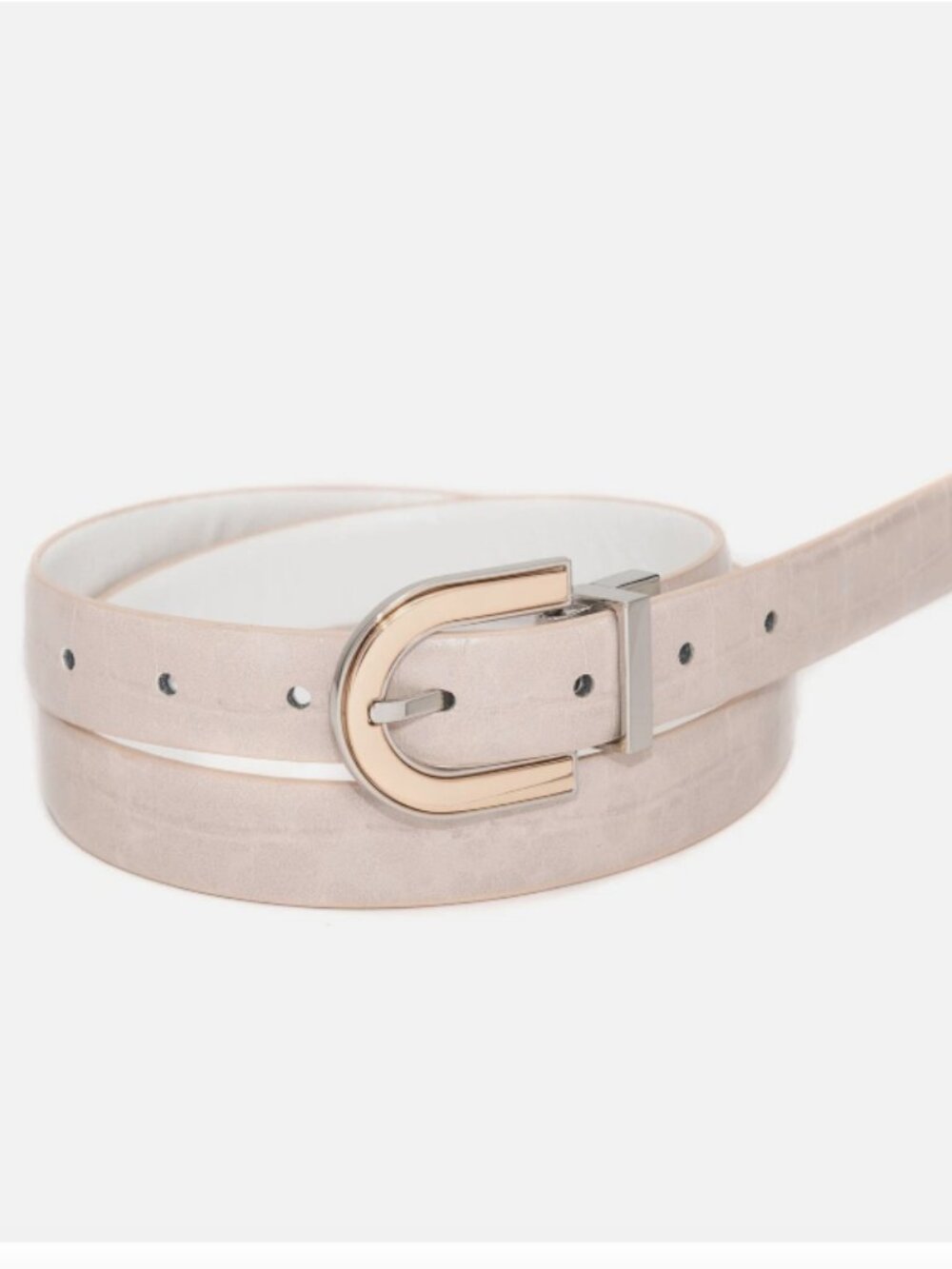 INC International Concepts Croc Embossed Reversible Belt Womens L/XL Beige/White